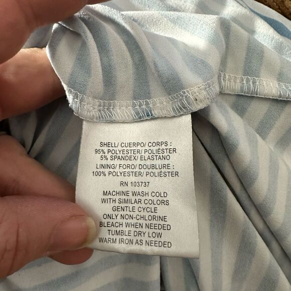 Donna Morgan Puffy Sleeve Baby Blue and White Striped Dress Size Small - Picture 4 of 5